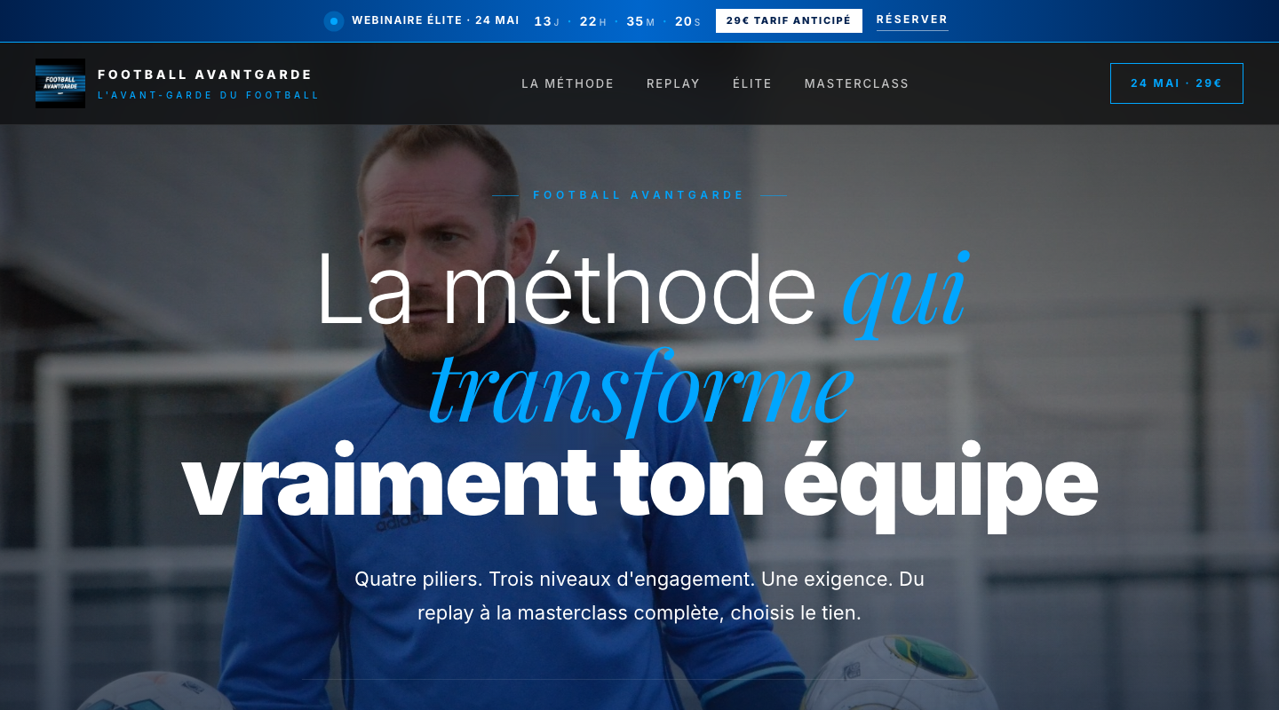 Aperçu de la landing page Football Avantgarde — L'avant-garde du football